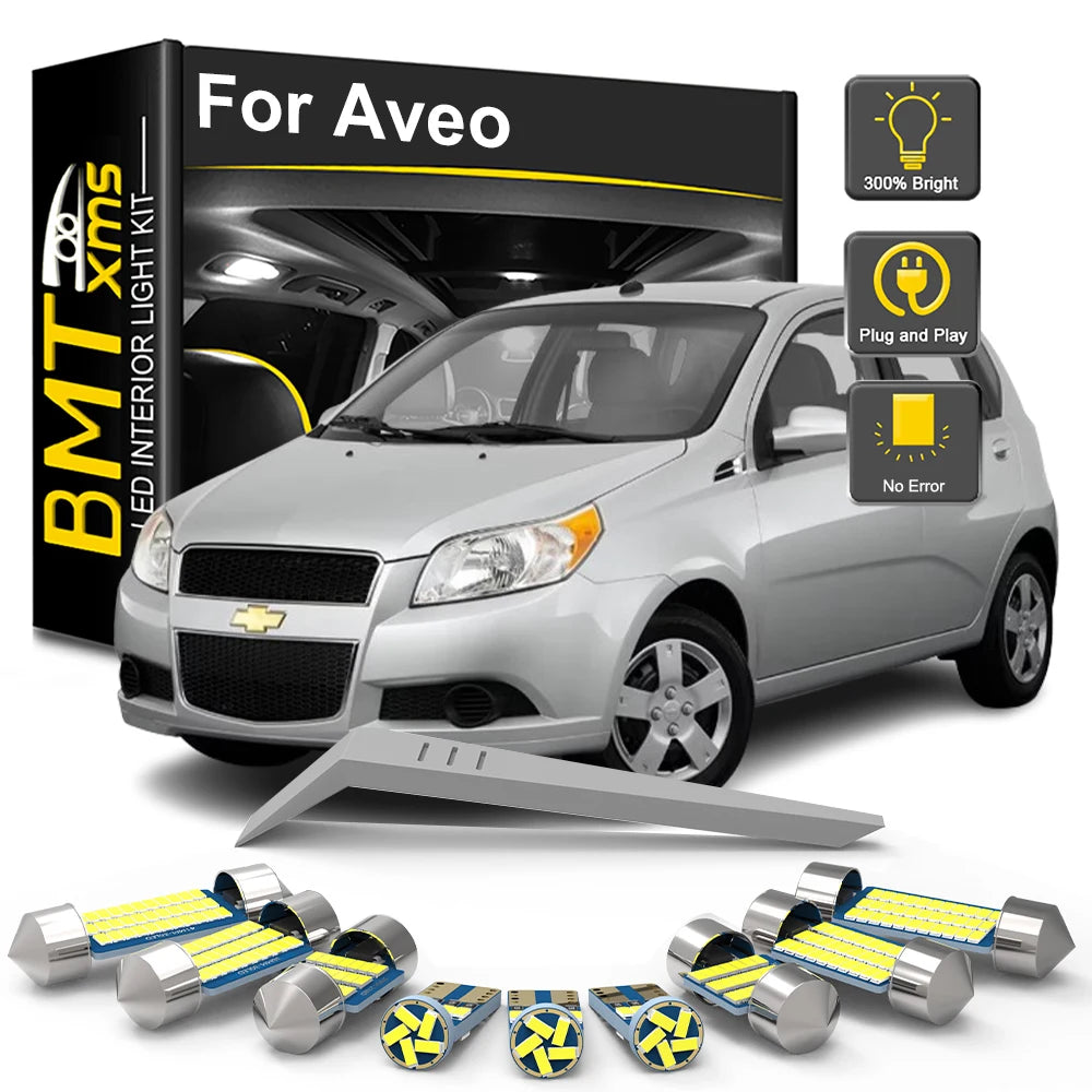 11-Piece LED Interior Light Kit for Chevrolet Chevy Aveo 2004-2008 - Canbus Dome Map Door Trunk Bulbs | AUTOKITSHOP