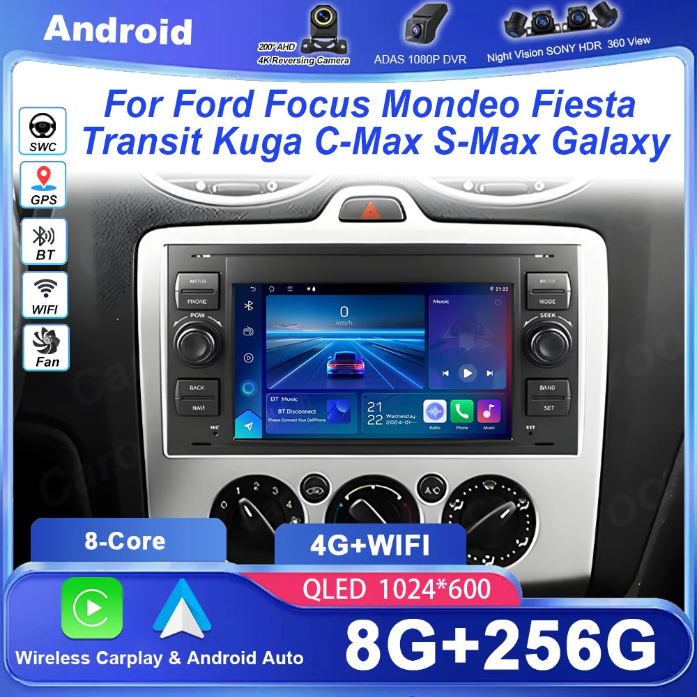 Car Radio Android 16 For Ford Focus Mondeo Fiesta Transit Kuga C-Max S-Max Galaxy GPS Mult
