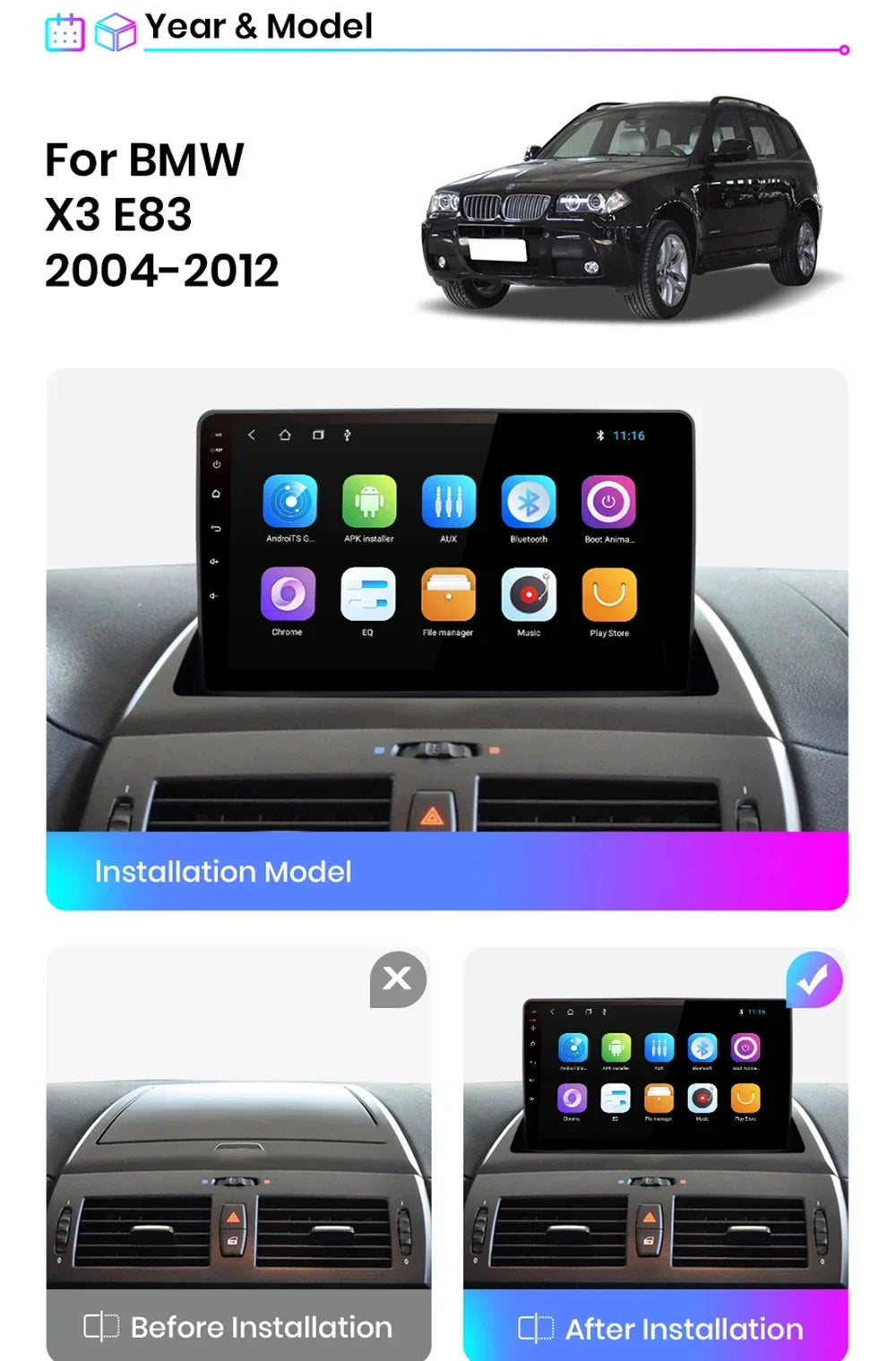 Carplay Android 16 For BMW X3 E83 2004 2005 2006 2007 2008 2009 - 2012 Car Radio Multimedi