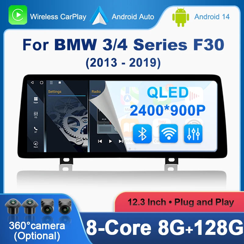 Android 14 Wireless Carplay Auto Radio Touch Screen For BMW 3 4 series F30 F31 F32 F33 F34