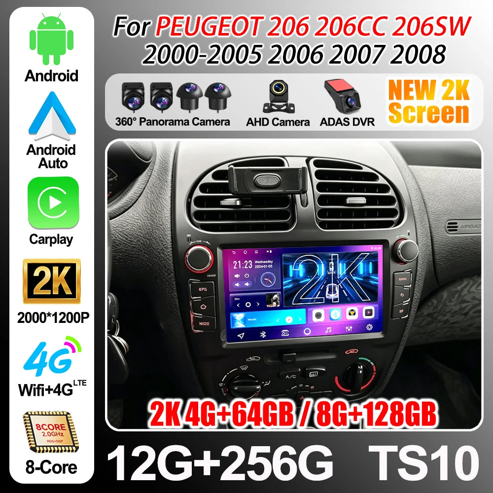 Android 16 For Peugeot 206 1998-2016 For Citroen C2 2004-2008 Car Radio Multimedia Video P | AUTOKITSHOP