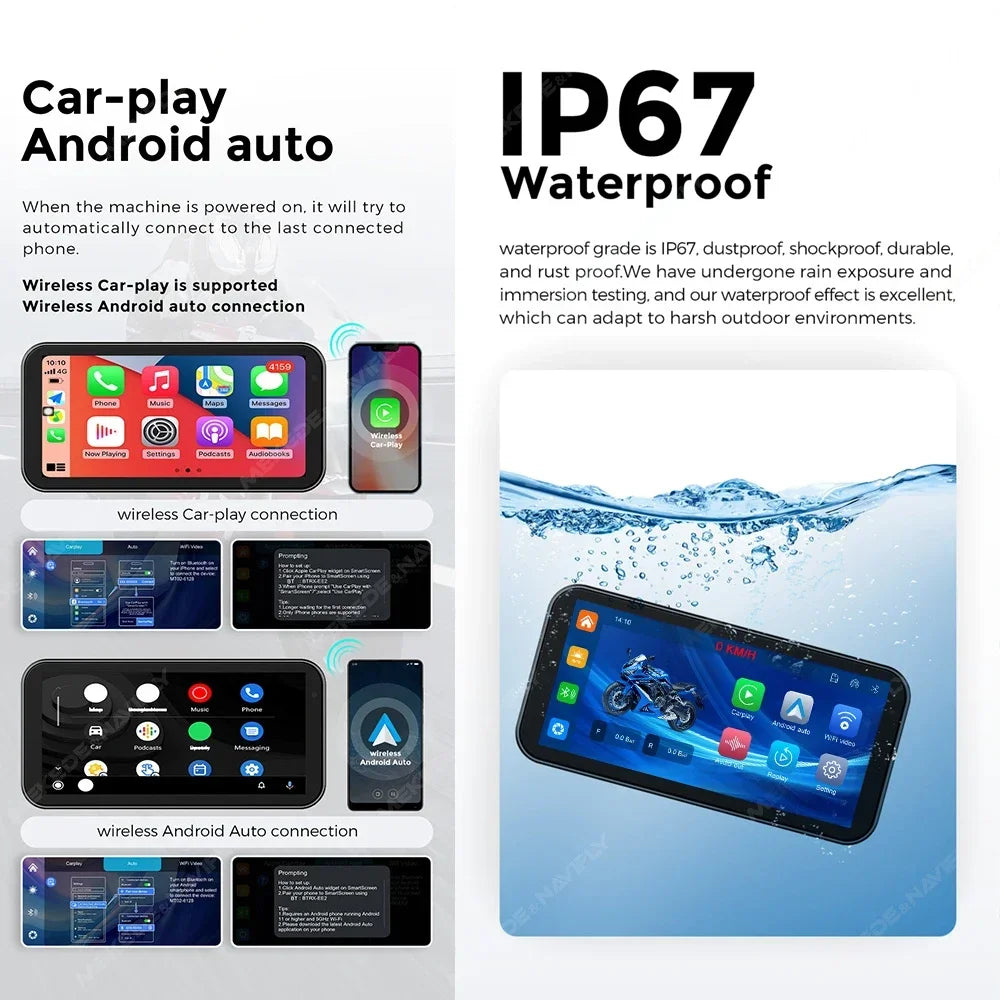6.25Inch Wireless Android Auto CarPlay Motorcycle Portable Navigation GPS IP67 Waterproof  | AUTOKITSHOP