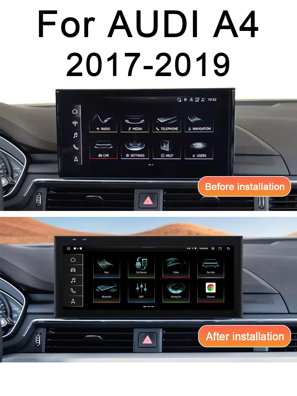 Android 14 Radio For Audi A4 2017 2018 2019 - 2020 Car Multimedia Player Navigation GPS St