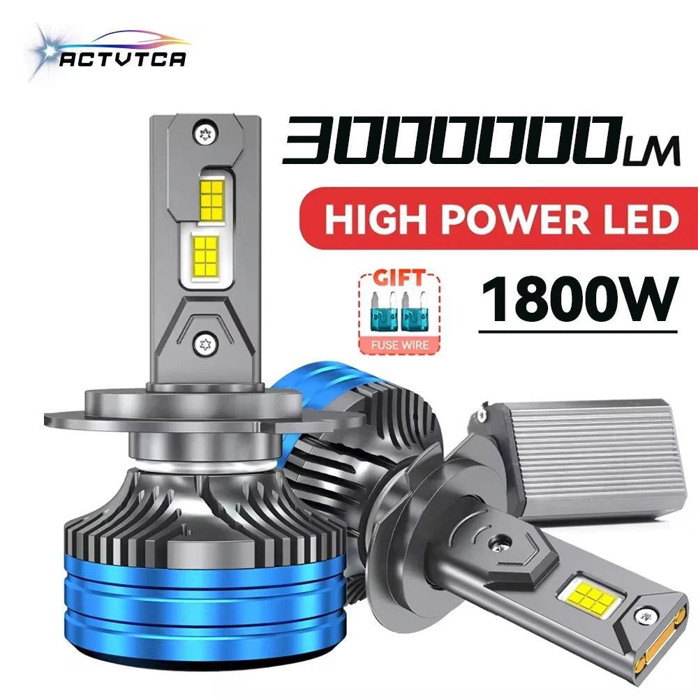 ACTVTCA 1800W 3000000LM H7 Led Headlight Canbus Headlamp H1 H4 H11 H8 H9 9005 9006 9012 HB