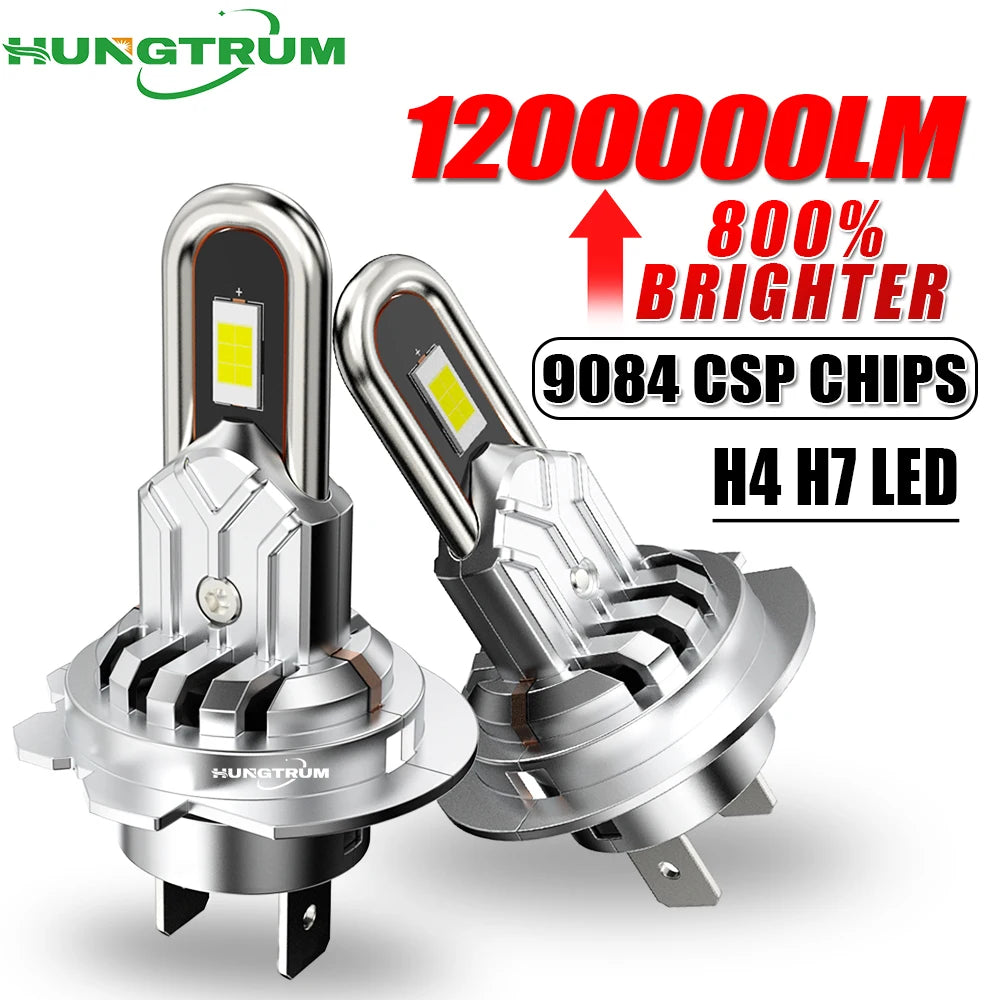 H7 H4 LED Headlight Canbus Error Free 1200000LM Super Bright Car Headlamp With Turbo Fan H