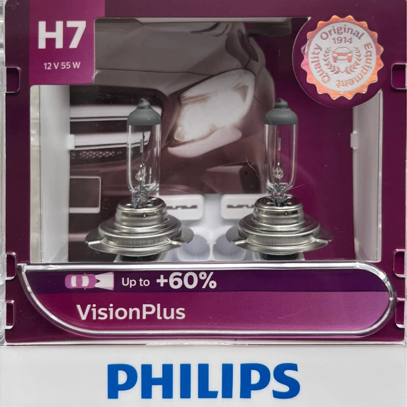 Philips H7 VisionPlus 12V 55W PX26d Halogen Car Headlight VP +60% Bright Auto Lamps Origin