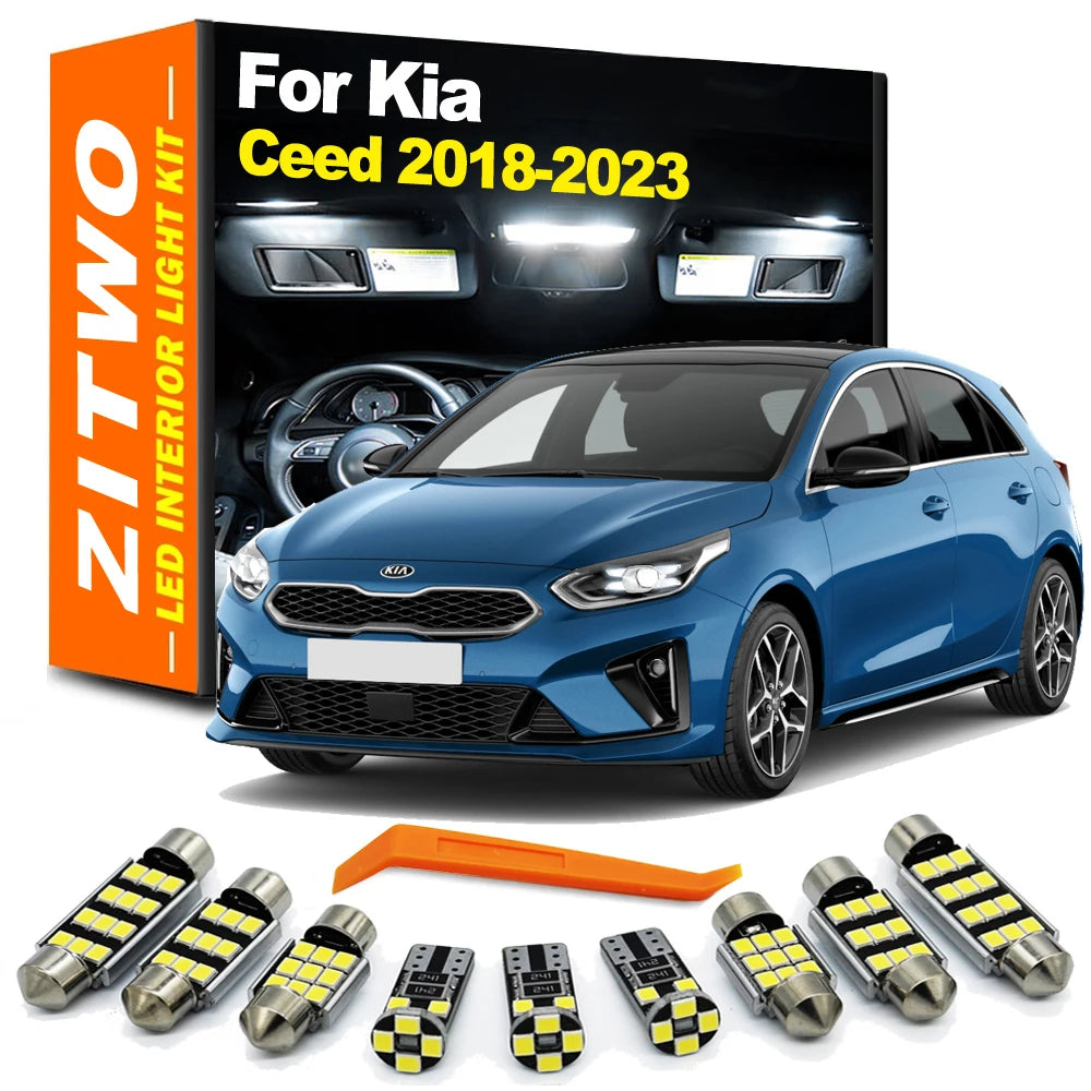 ZITWO 12Pcs LED Bulb Interior Light For Kia Ceed 3 MK3 CD 2018 2019 2020 2021 2022 2023 Dome Map Sun Visor Plate Trunk Lamp