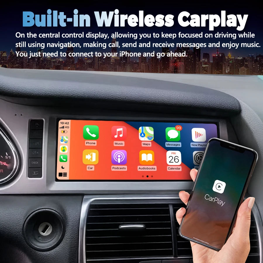 Car Multimedia Wireless Android 13 AUTO CarPlay 10.25inch Qled Screen For AUDI Q7 2005-201 | AUTOKITSHOP