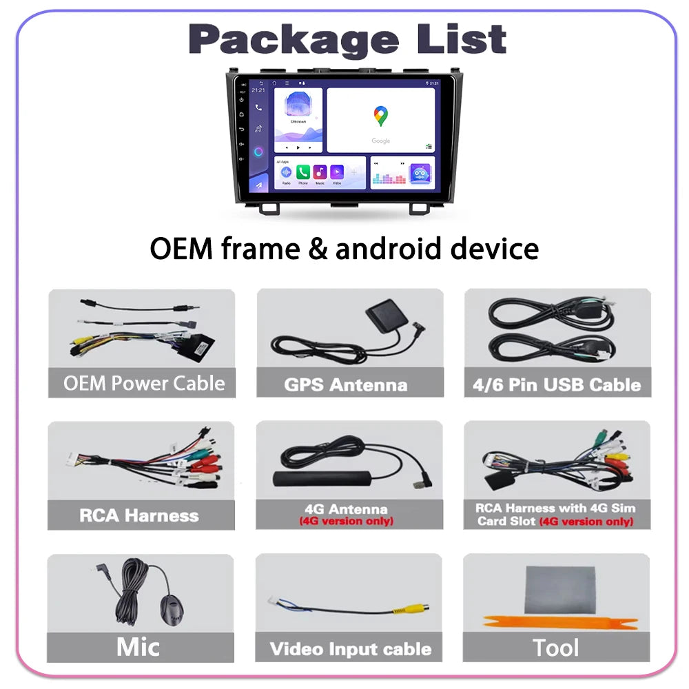 Android 16 For Honda CRV CR-V 3 RE 2006 - 2012 Android auto Screen Car Stereo Radio Multim