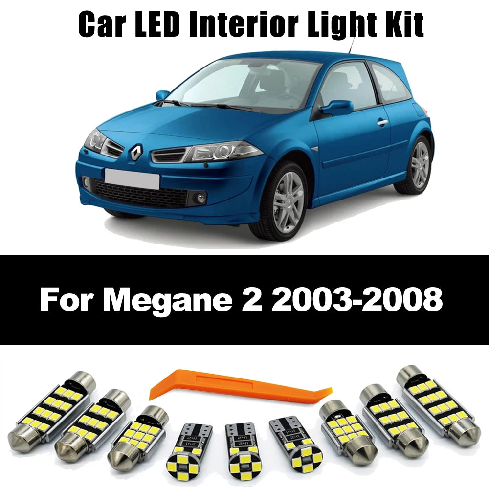 16Pcs LED Interior Dome Map Door Vanity Mirror Light Kit For Renault Megane 2 II MK2 2003 2004 2005 2006 2007 2008 Car LED Bulb