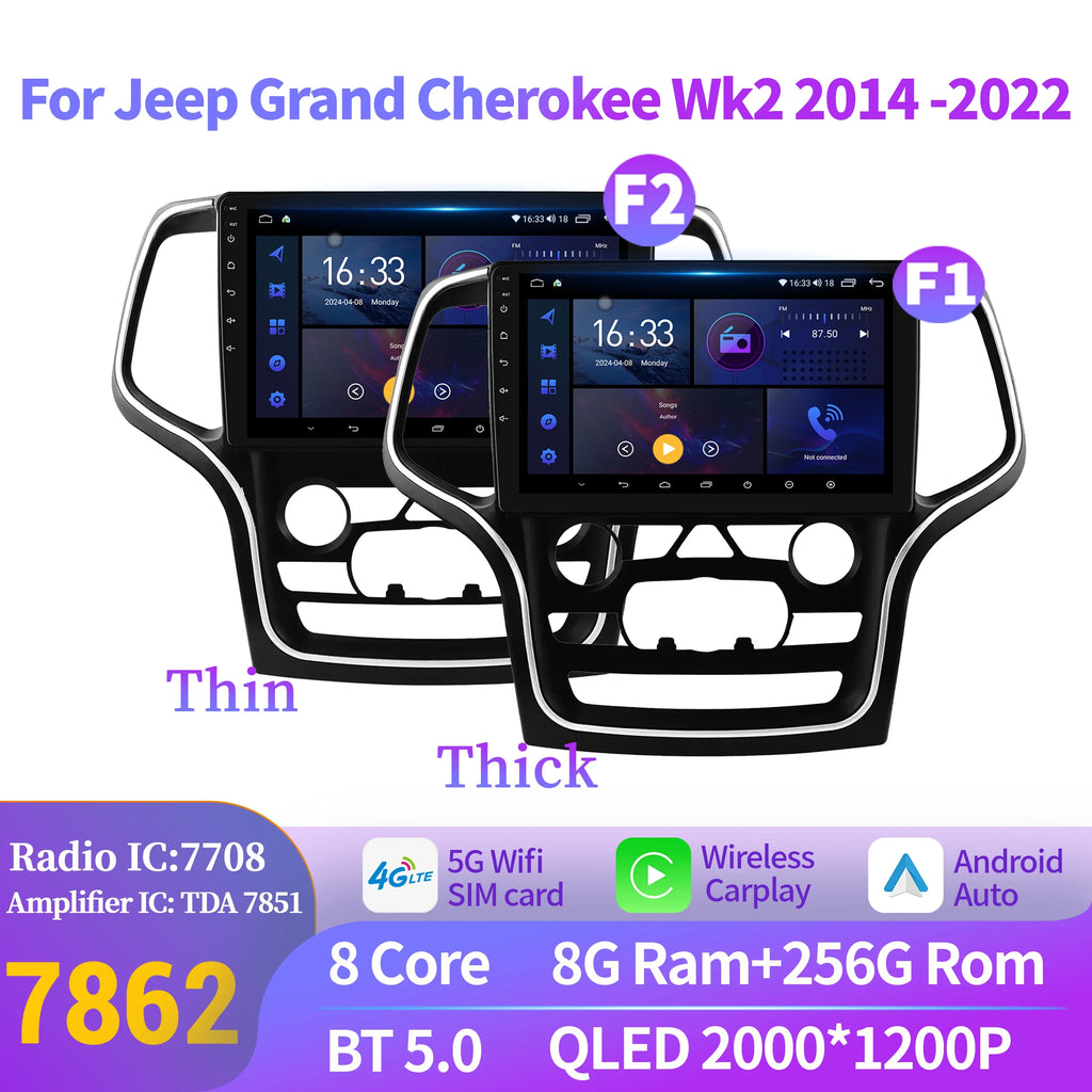 Android 14 Car Radio Carplay For Jeep Grand Cherokee Wk2 2014-2022 Stereo Multimedia Playe