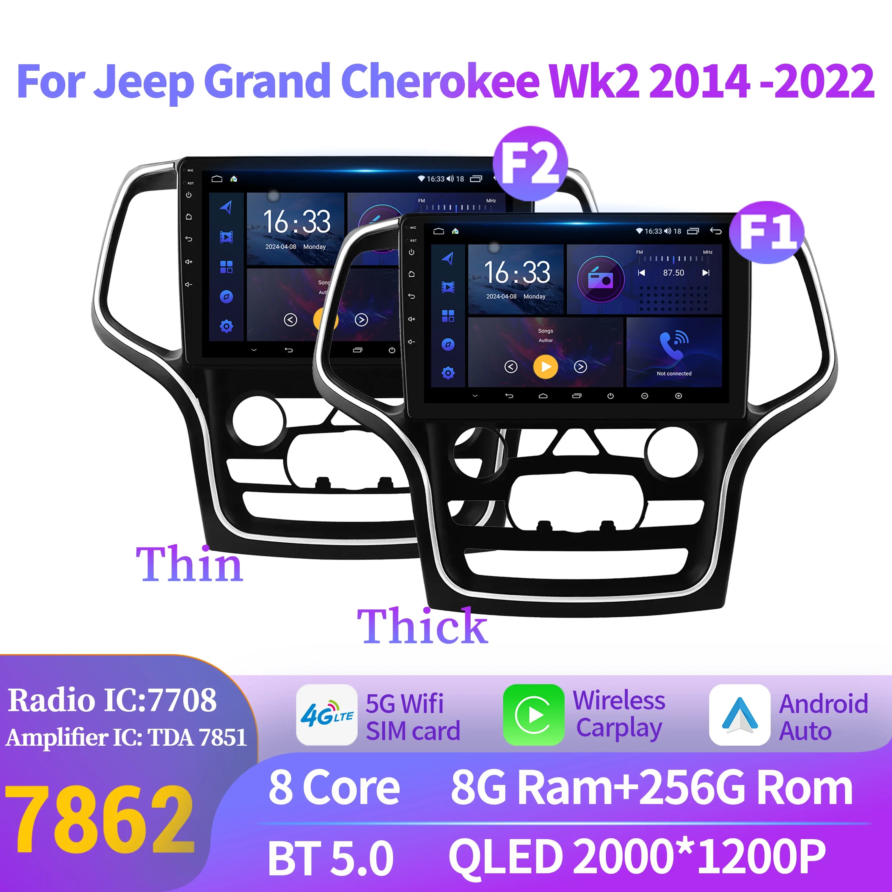 Android 14 Car Radio Carplay For Jeep Grand Cherokee Wk2 2014-2022 Stereo Multimedia Playe