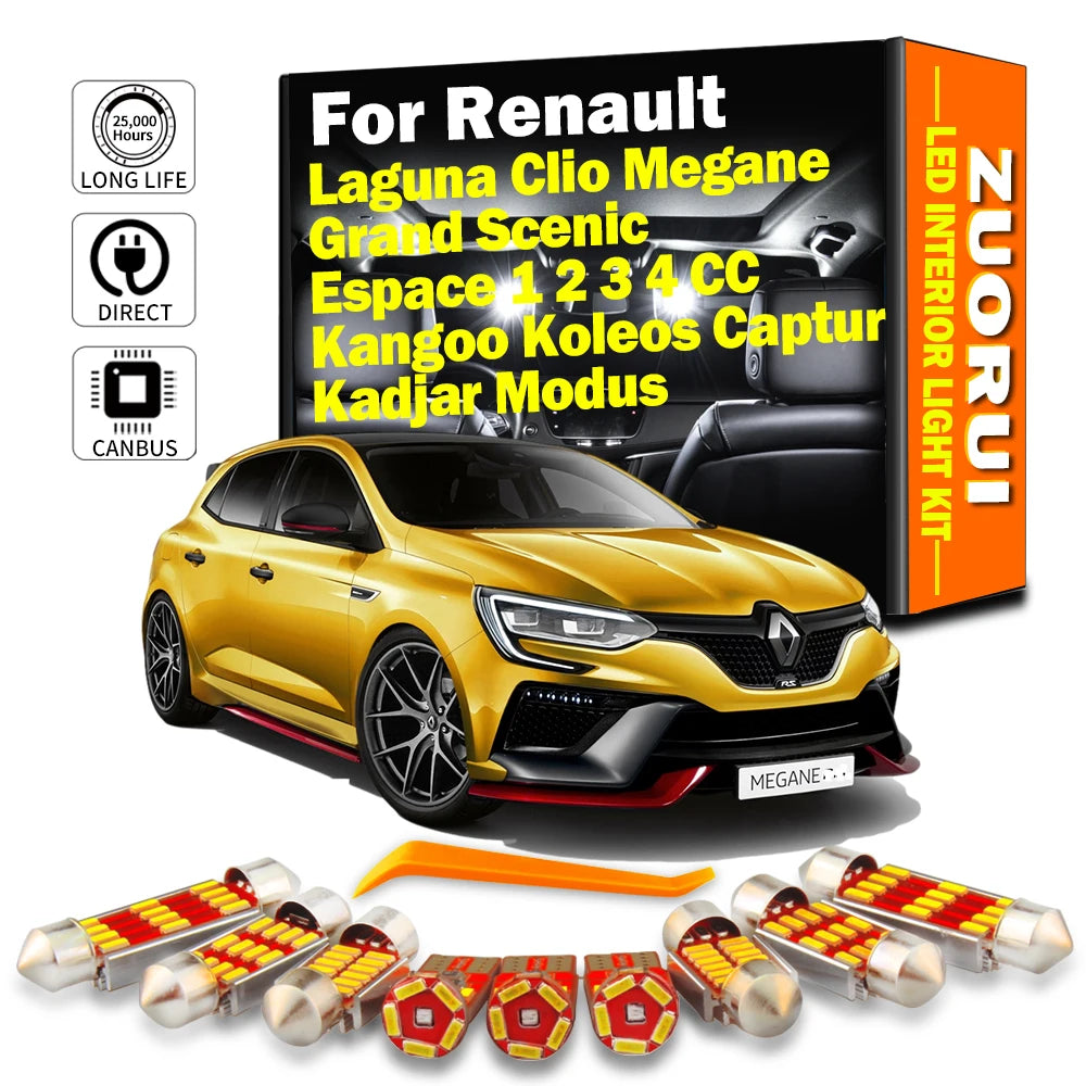 LED Interior Light Kit for Renault Laguna Clio Megane Grand Scenic Espace 1 2 3 4 CC Kangoo Kadjar Modus Koleos Captu...