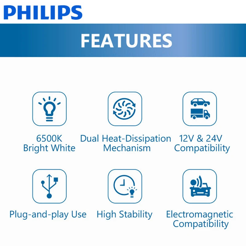 Philips LED H7 Headlight 12V/24V 4200K 5700K 6000K 6500K Bright White Auto Headlight LED L