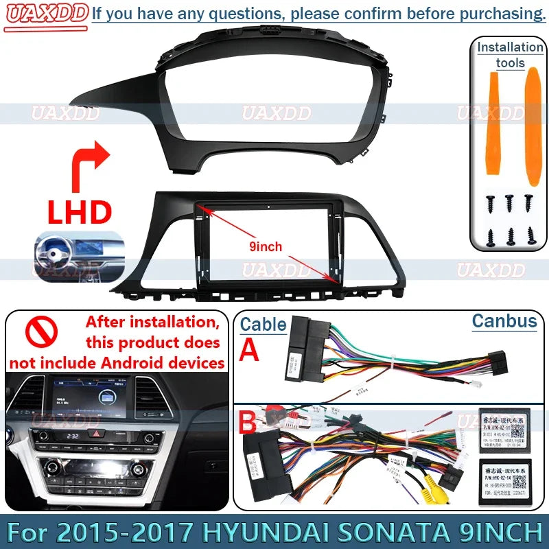 For 2015-2017 Hyundai SONATA 9inch 2 Din Car stereo radio Android frame panel fascia cable