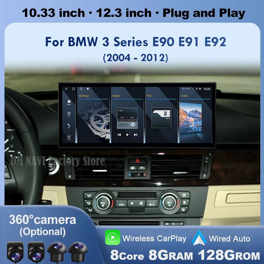 DSP Stereo Wireless CarPlay Android 14 For BMW 3 Series E90 E91 E92 2004 - 2012 CCC CIC Sy