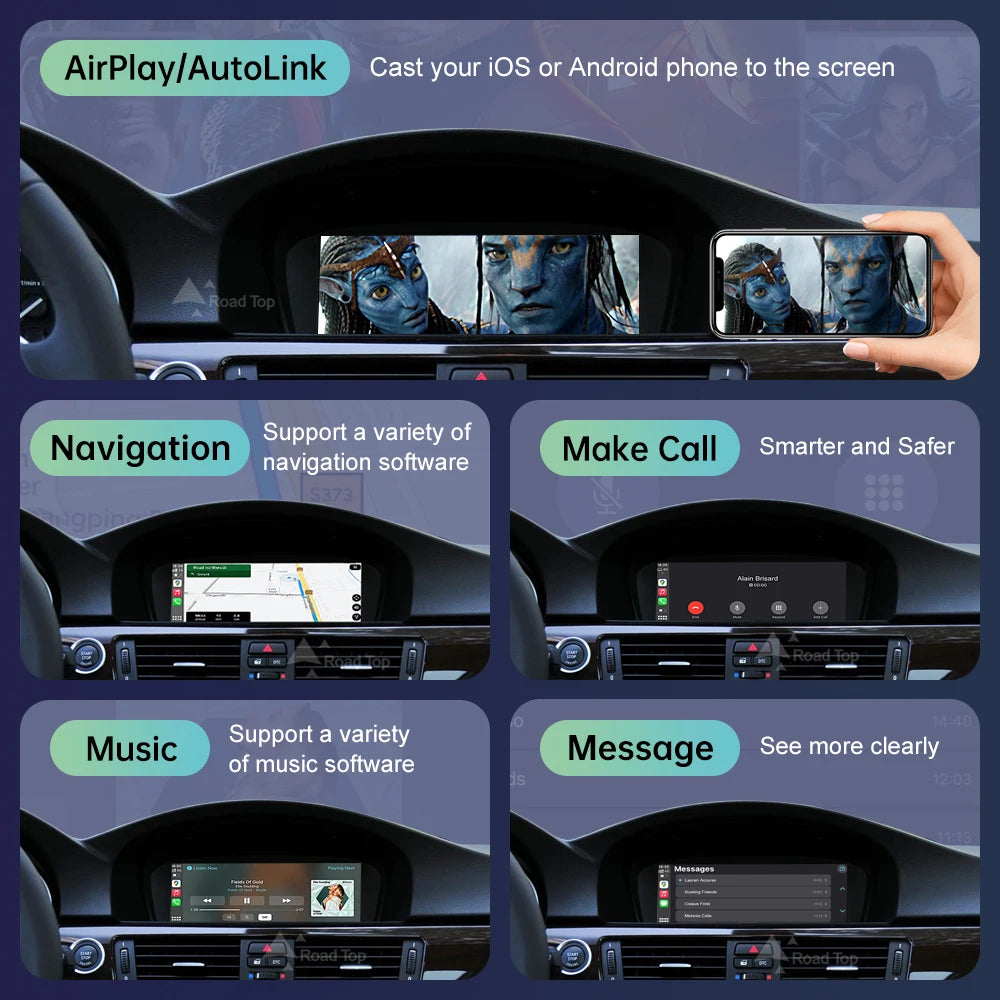 Road Top Wireless CarPlay Touch Screen For BMW 3/5 Series E90/E91/E92/E93 E60 E61 E62 CCC/