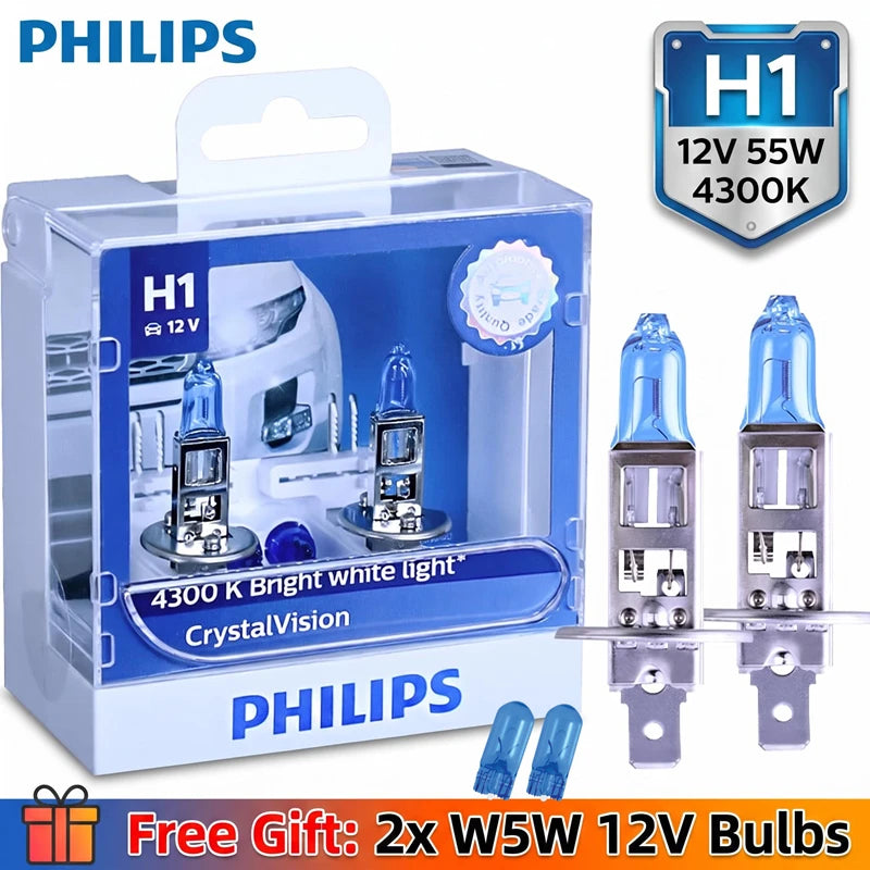 Philips H1 12V 55W P14.5s 4300K Crystal Vision Bright White Color Halogen Headlight Car Bu