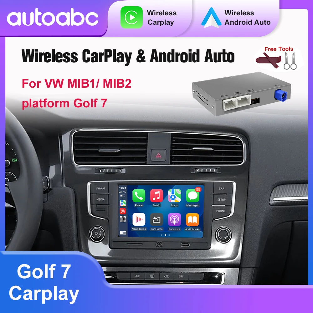 AUTOABC Wireless CarPlay Android Auto Retrofit Kit Compatible with Volkswagen Golf 7 MIB1/