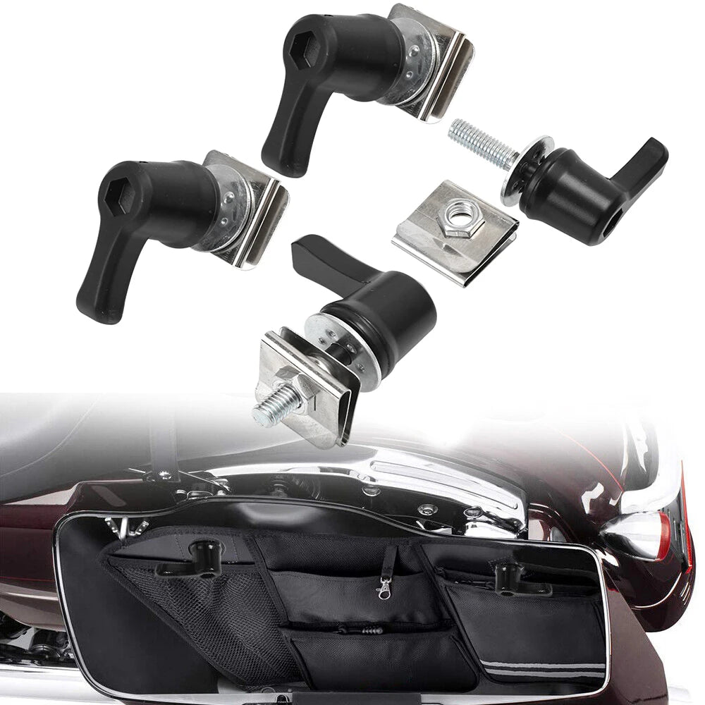 Universal Motorcycle 4Pcs Black Saddlebag Lever Lock Bolts & Nuts Kit For Harley CVO Touring Dyn - Automotive LED Light
