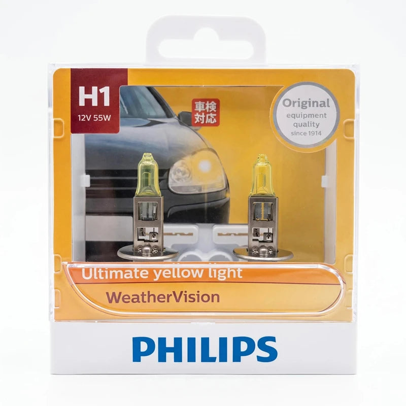 Philips WeatherVision H1 P14.5s 2900K Yellow Light Car Halogen Headlight Genuine Auto Bulb