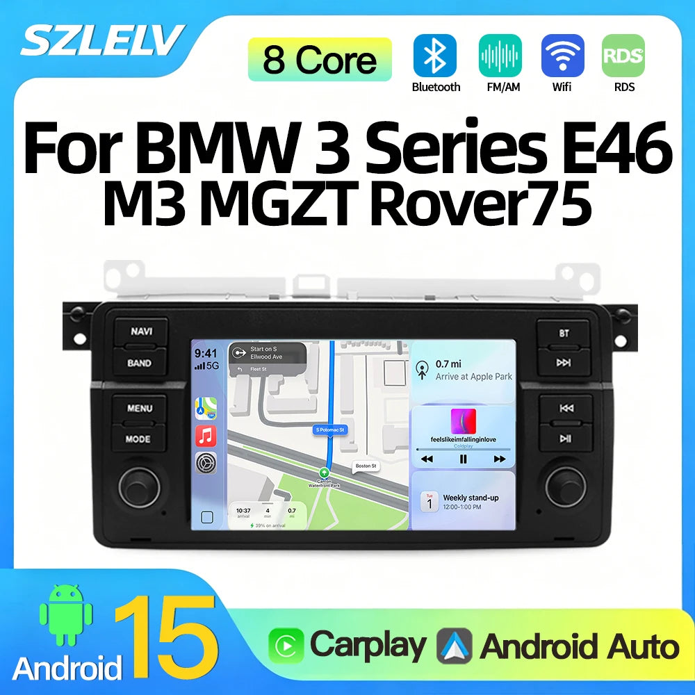 SZLELV For BMW 3 Series E46 M3 MGZT 318 320 325 330 GPS Navigation Stereo WIFI Android Wir