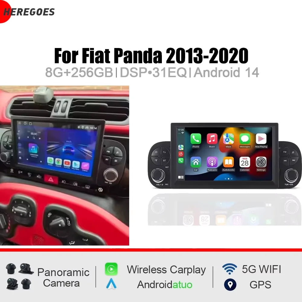 7" CarPlay Android 15.0 8 Core 12GB RAM 256GB ROM Car Radio GPS WiFi Autoradio Multimedia Navigation for Fiat Panda 2013
