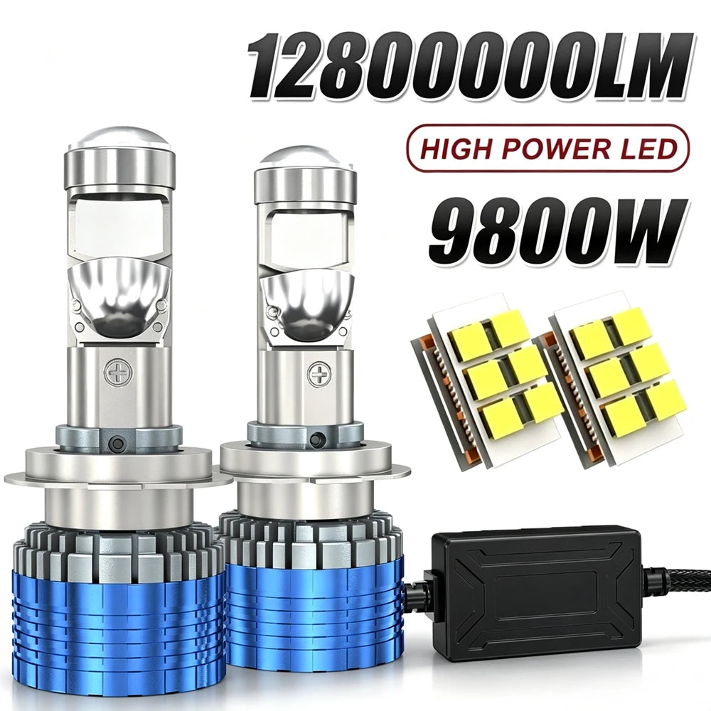 9800W 12800000LM H7 Canbus Car Headlight Mini Lens H11 9005 9006 H4 LED Projector Bulb 650