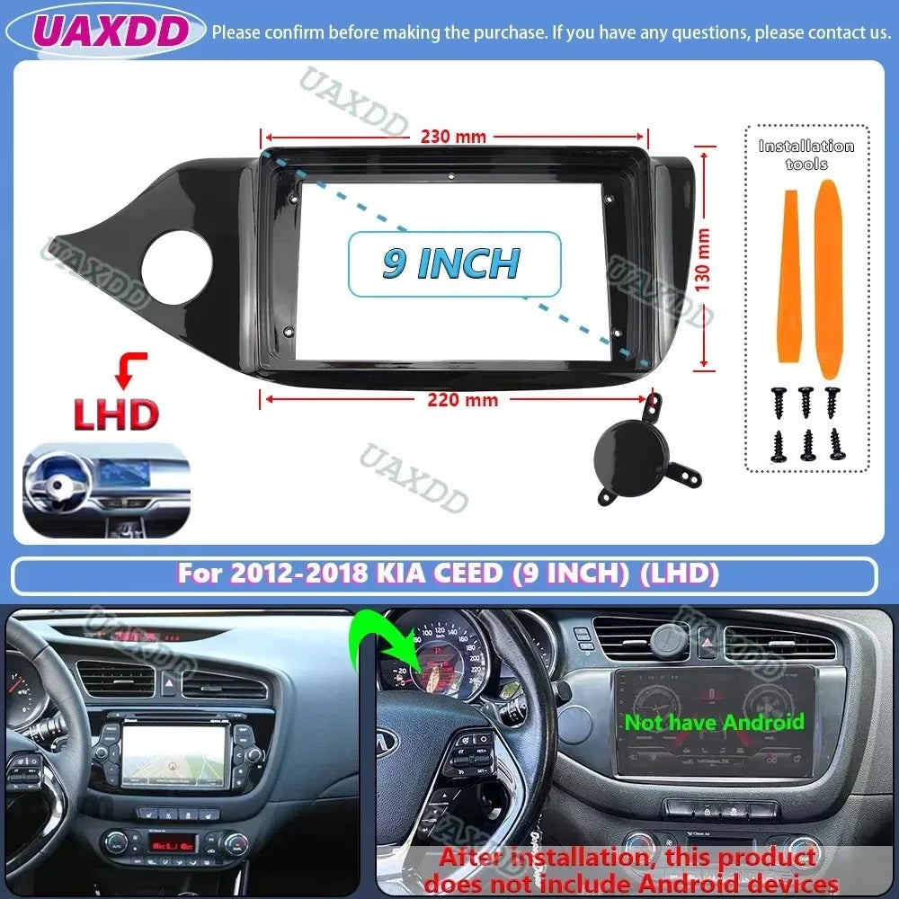 For 2012-2018 KIA CEED 9INCH 2 Din Car stereo radio Android frame panel fascia cable CD ha