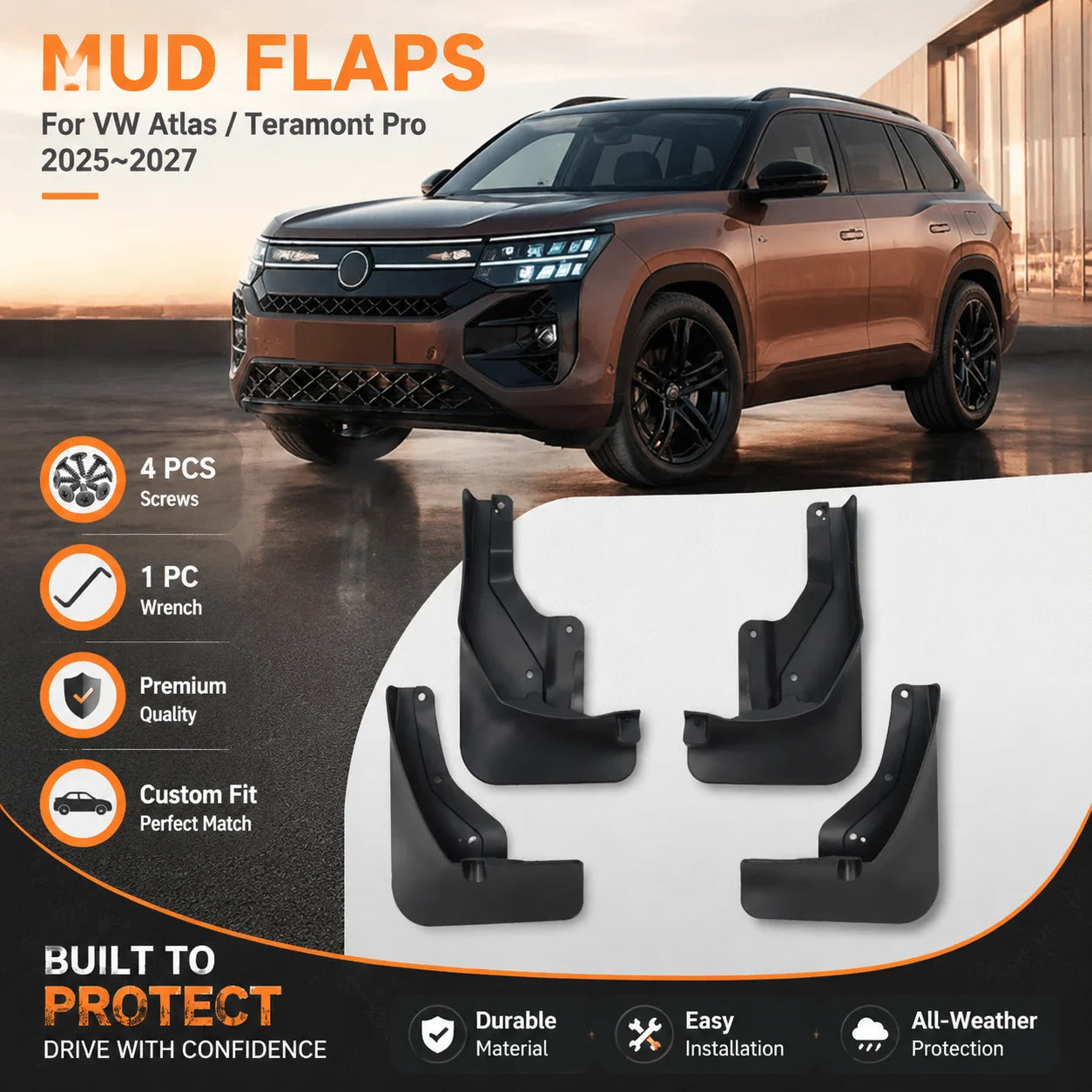 For Volkswagen Atlas Teramont Pro 2025 2026 2027 4PCS Car Fender Mudguards Anti-splash Mud | AUTOKITSHOP