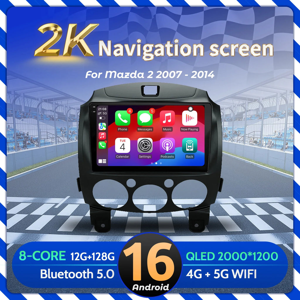9 " Car Radio Android 16 For Mazda 2 2007-2014 BT Carplay Multimedia Navigation Head Unit