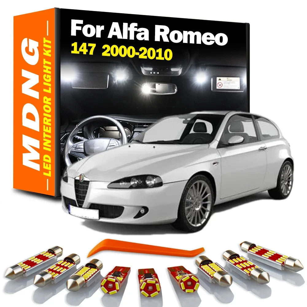 9-Piece LED Interior Light Kit for 2000-2010 Alfa Romeo 147 Map Dome License Plate Lamp 2000-2010 - Canbus Dome Map D...