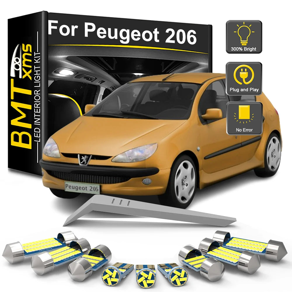 8-Piece LED Interior Light Kit for Peugeot 206 1998-2005 - Canbus Dome Map Door Trunk Bulbs | AUTOKITSHOP