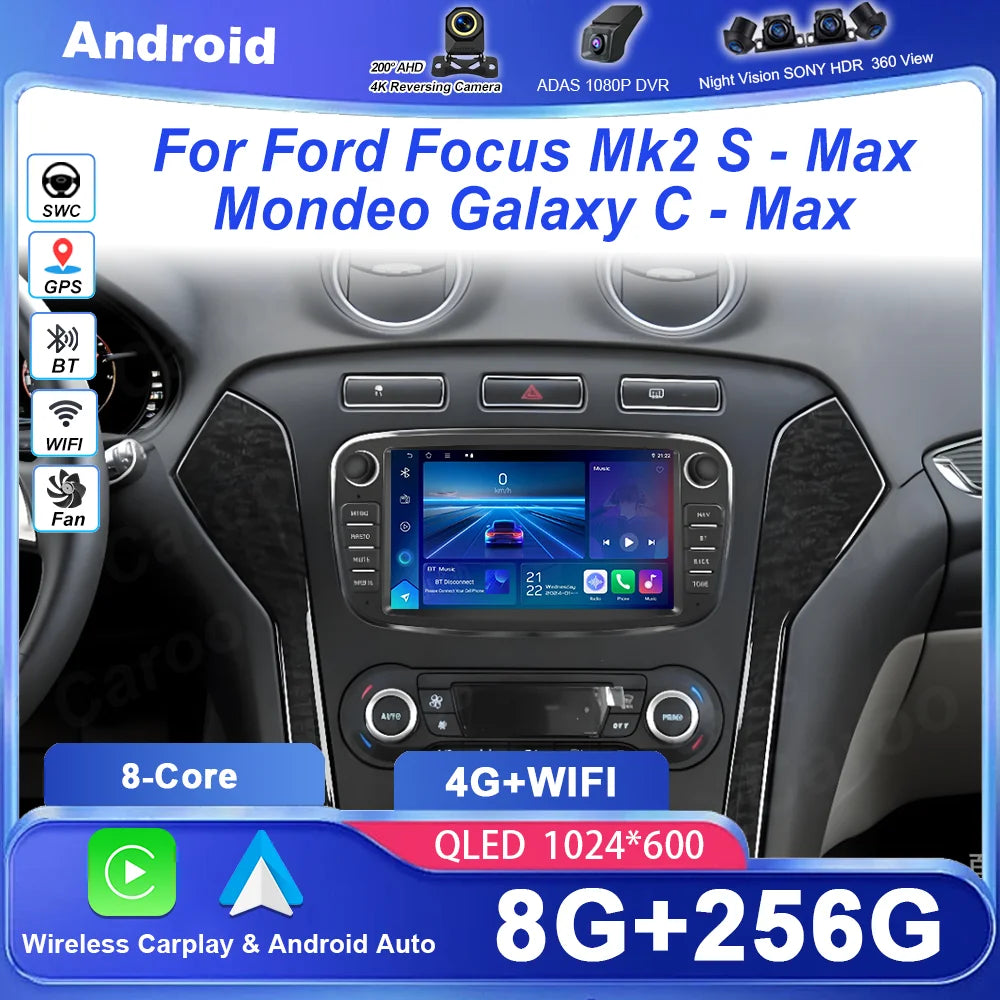 7 Inch Android 16 Multimedia Video Player Head Unit GPS Navigation For Ford Focus Mk2 S-Ma