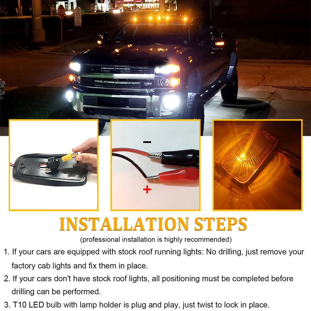 Amber LED Cab Marker Roof Lights Roof Clearance Lights Top Clearance Light For 1988-2002 C