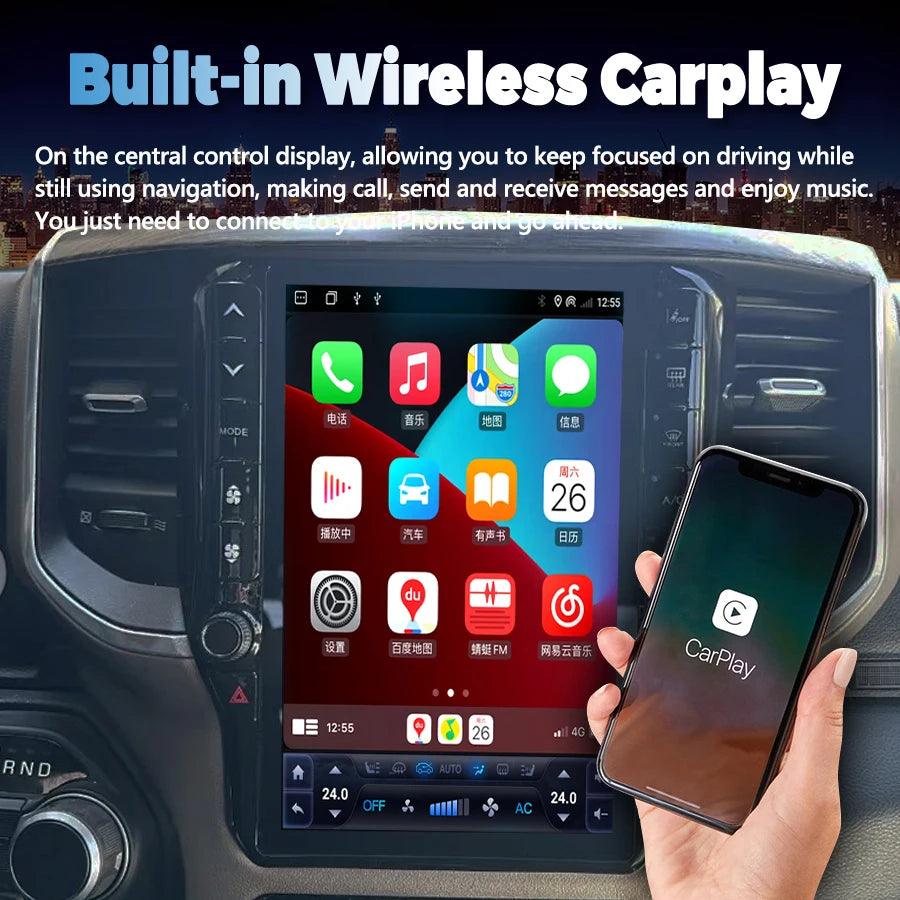 11.6inch Android For Dodge Ram 2019-2021 Carplay Car GPS Multimedia Video Player Radio Ste