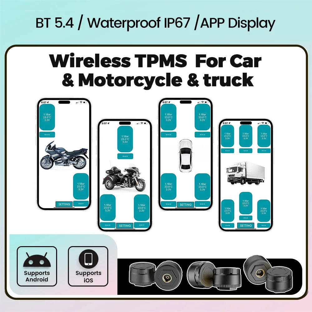 BT5.4 Wireless TPMS for Motorcycles Truck Car App Real-Time Tire Pressure Temperature Moni | AUTOKITSHOP
