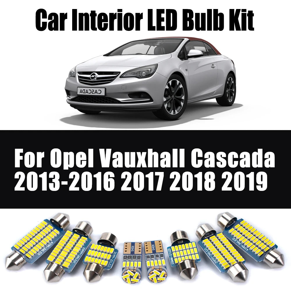11-Piece LED Interior Light Kit for Opel Vauxhall Cascada 2013- 2016 - Canbus Dome Map Door Trunk Bulbs | AUTOKITSHOP