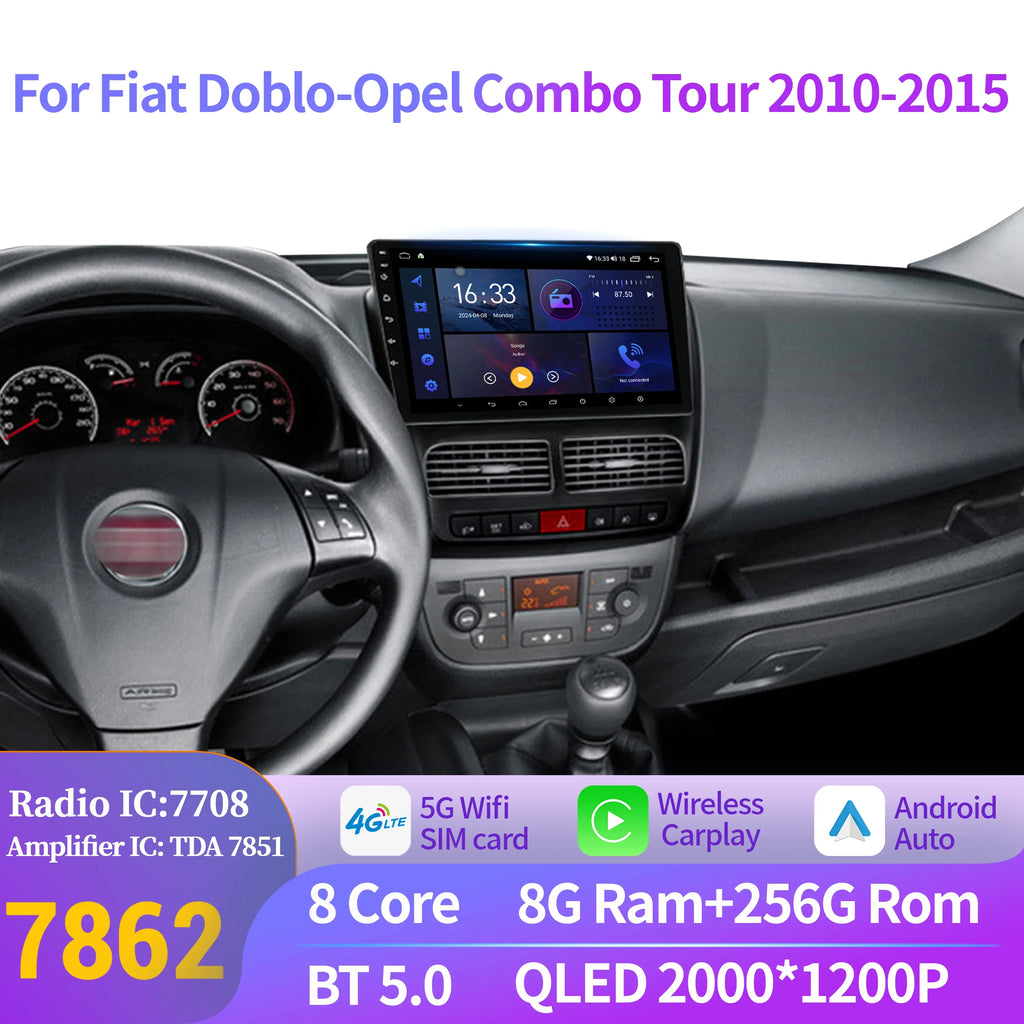 Car Radio For Fiat Doblo-Opel Combo Tour 2010-2015 Android 14 Wireless Carplay Multimedia
