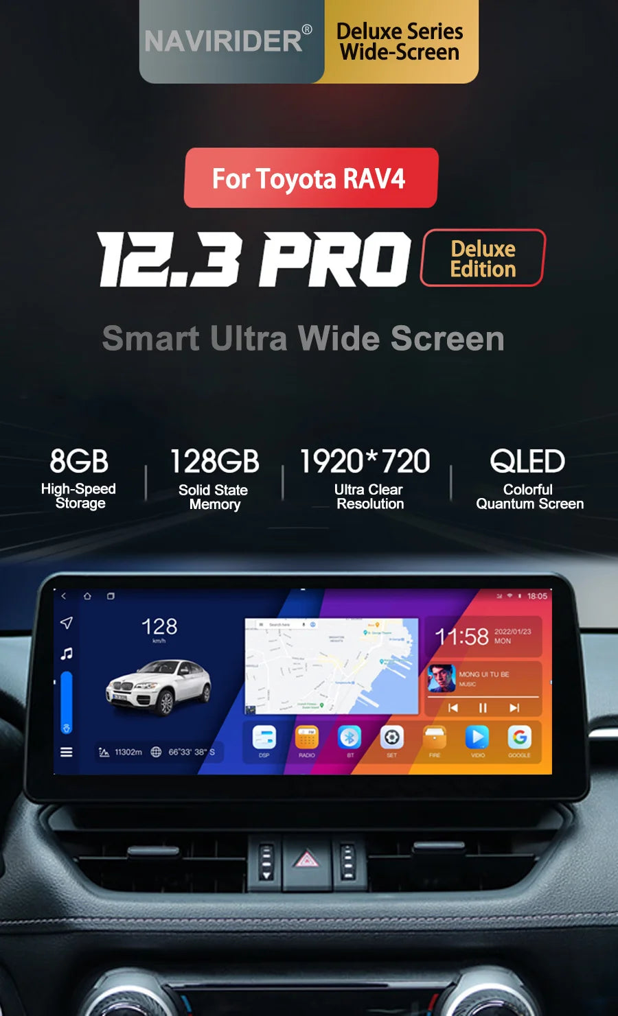 12.3inch Android 14 Screen For Toyota RAV4 XA50 Prime XSE 2019 2023 Car Multimedia Player