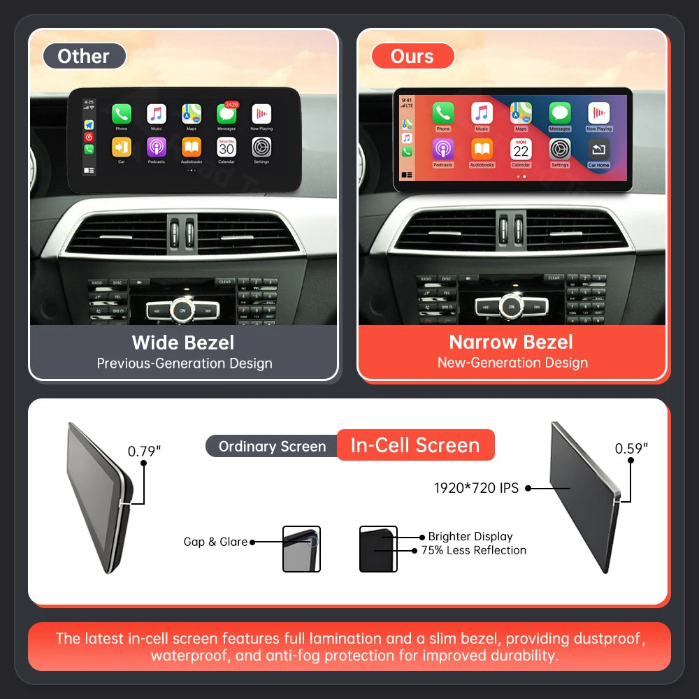 CN 12.3'' Ultra-thin Wireless Carplay Touch Screen For Mercedes Benz C Class W204 2011-201 | AUTOKITSHOP