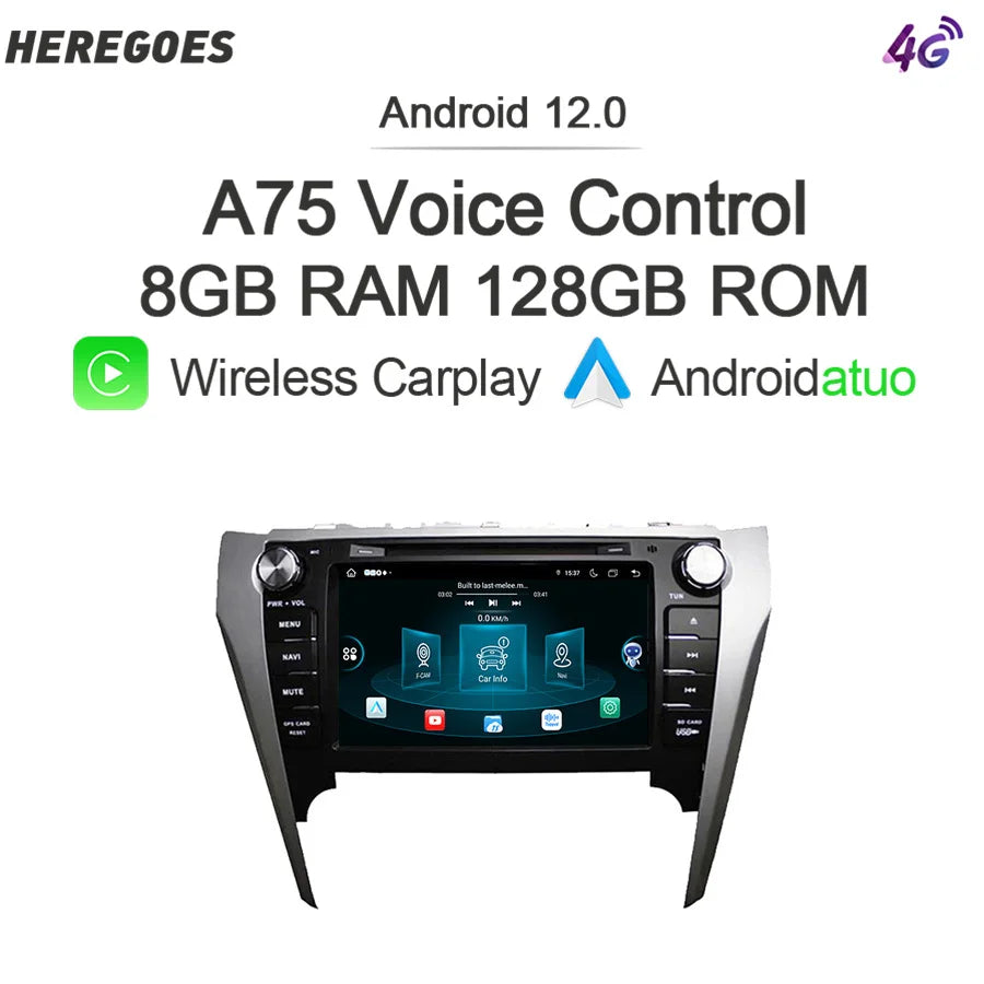 12.3" Car Radio GPS Android 12 8+128GB for Toyota Camry XV50 XV55 2011-2014 - Carplay DSP 4G LTE WiFi Bluetooth