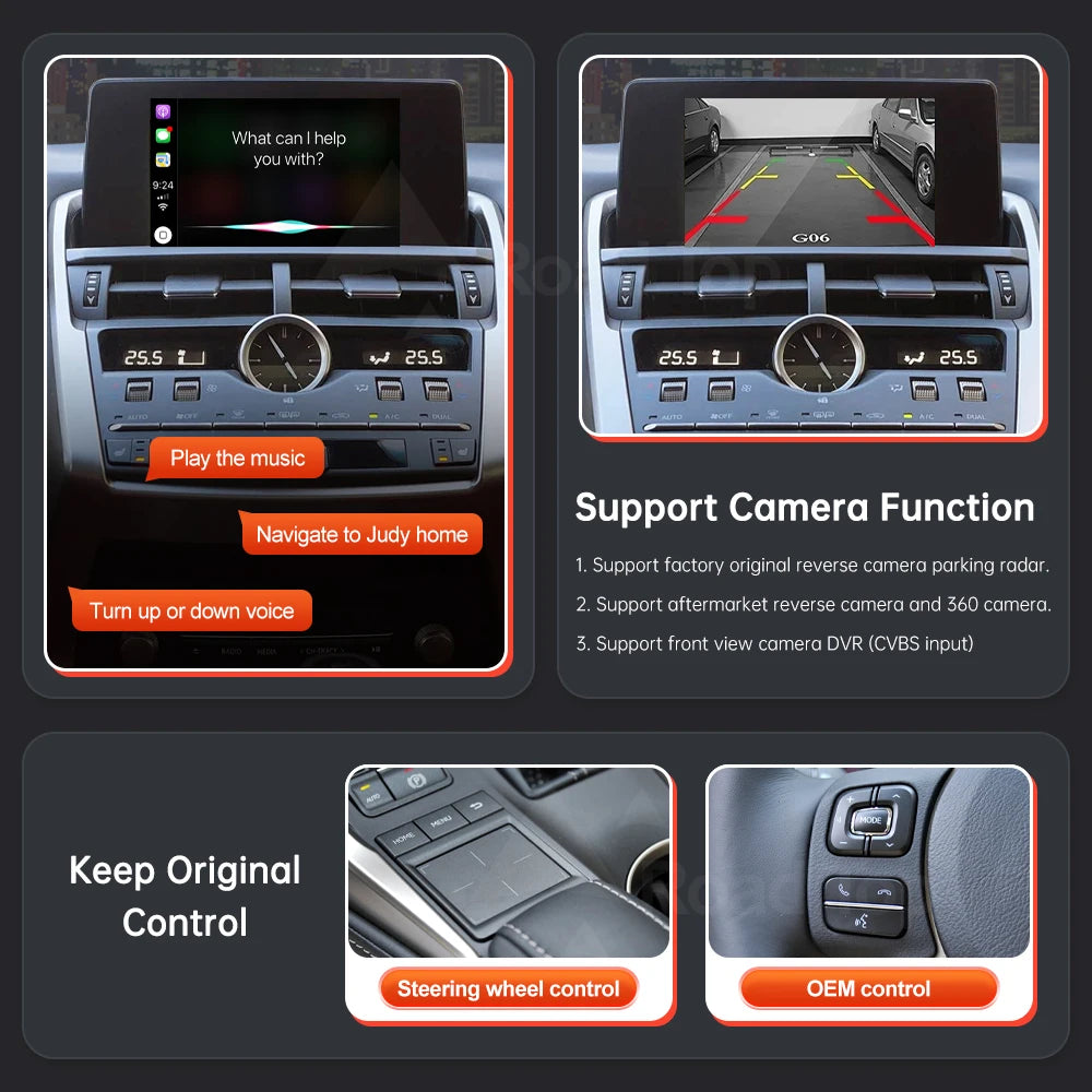 RoadTop Wireless CarPlay For Lexus NX RX IS ES GS RC CT LS LX LC UX GX 2014-2019 with Andr | AUTOKITSHOP