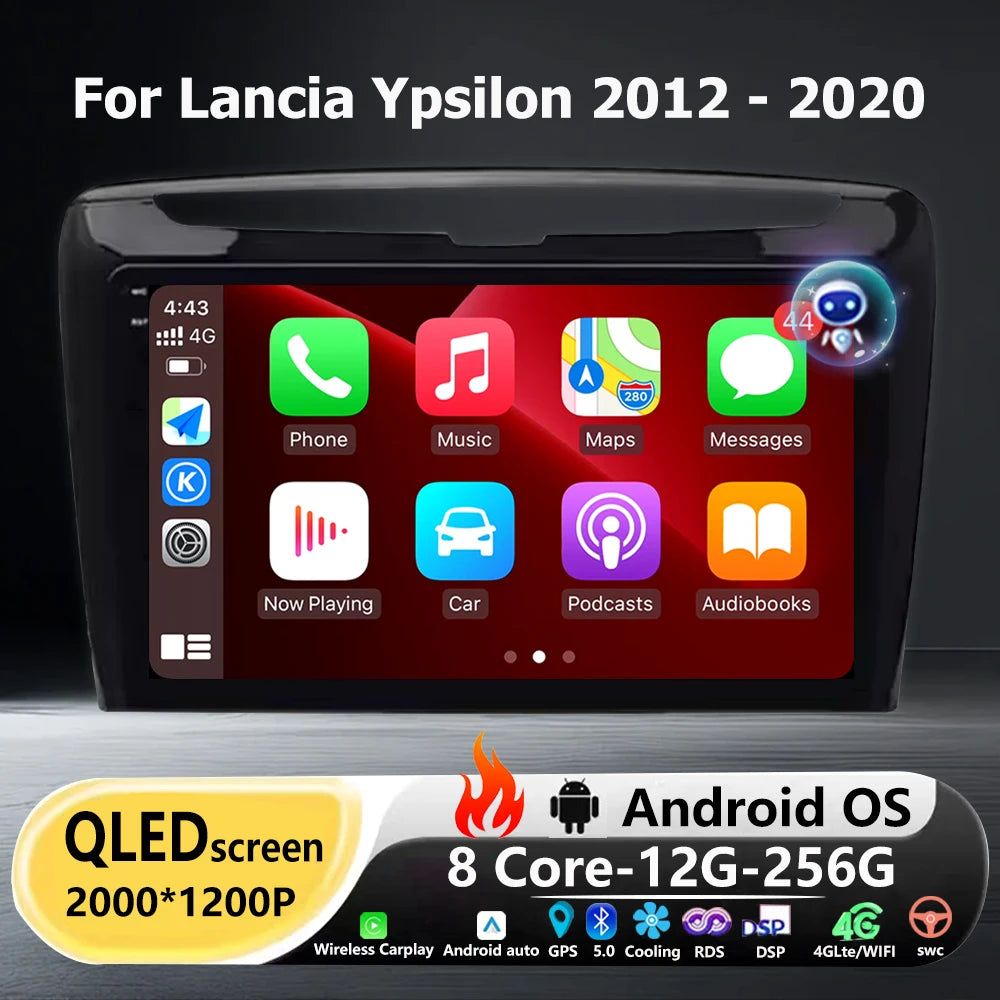 Android 16 Auto Carplay For Lancia Ypsilon 2012 - 2020 Car Radio Multimedia Player GPS Nav