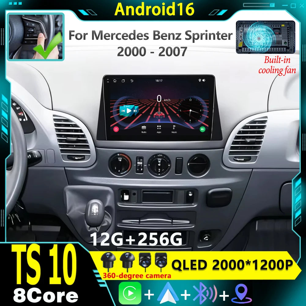 For Mercedes Benz Sprinter 2000 2001 2002 2003 2004 - 2007 Android 16 Car Radio Carplay Mu