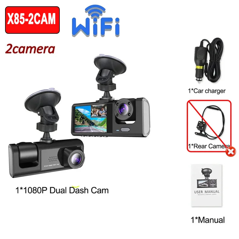 1080P Car Dvr WiFi APP 3/2Lens Dash Cam for Cars Camera for Vehicle Recorder Video Front and Rear Camera  Night Vision Dashcam