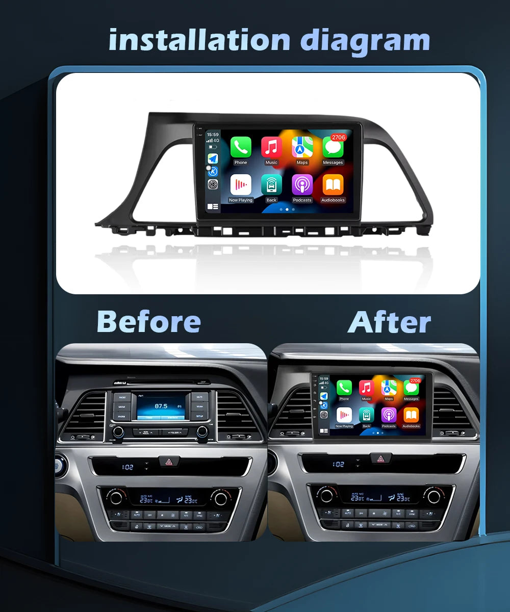 Car Radio Multimedia Player Wireless CarPlay Navigation GPS Android 16 For Hyundai Sonata