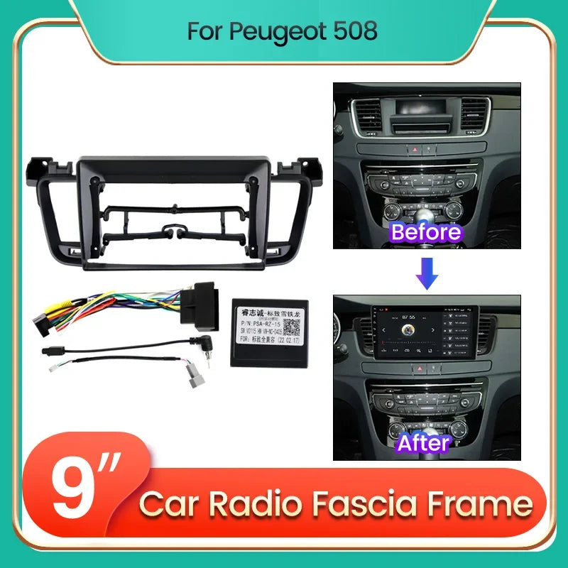 9'' Car Stereo Fascia Frame Adapter for Peugeot 508 508SW 2011 - 2018 Android Radio Dash F | AUTOKITSHOP