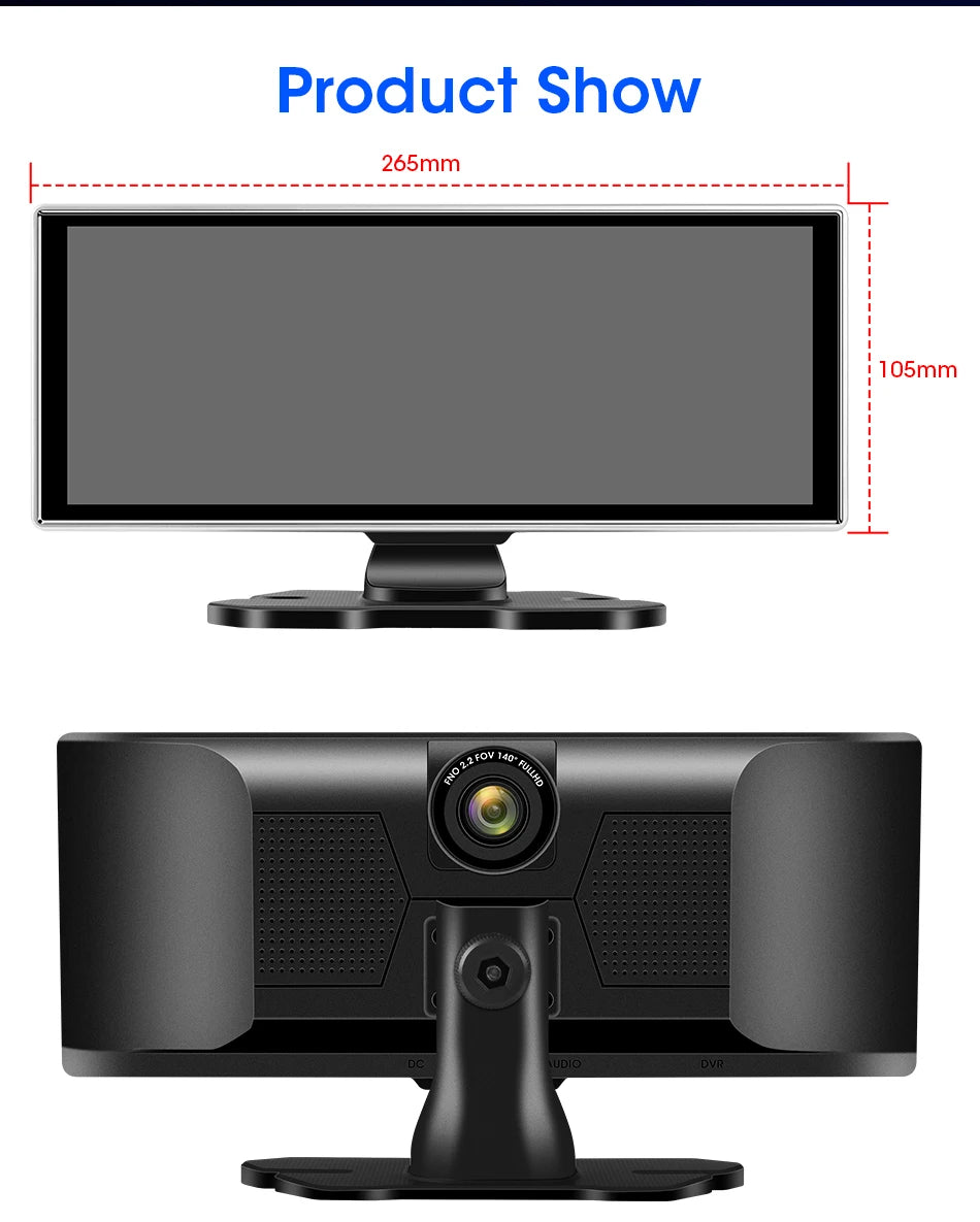 11.26 inch Car DVR 4K Dash Cam Dual Lens Wireless Carplay & Android Auto Video Recorder Monitor GPS Navigation 5G Wifi FM AUX