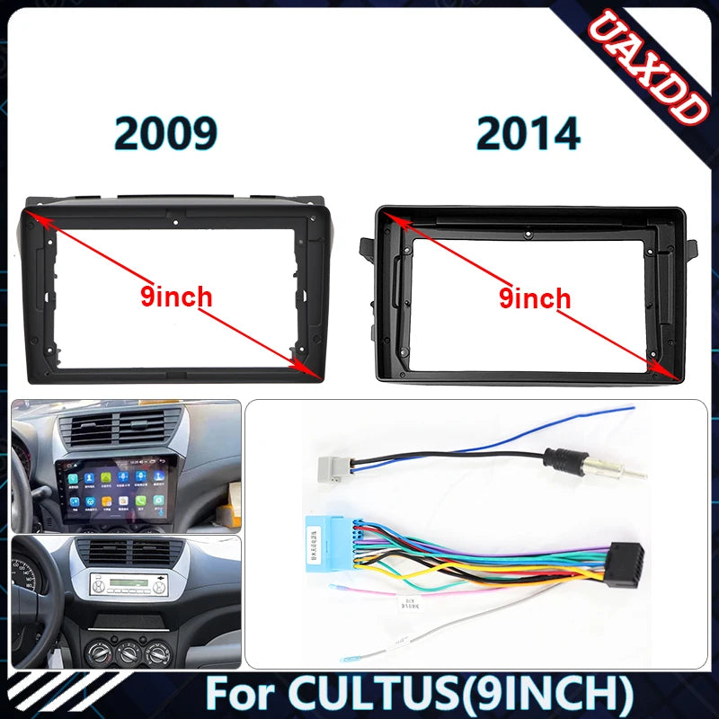 Car Radio Fascia Frame For SUZUKI 2009-2014 CULTUS 9 inch Stereo Panel Wire Harness Power